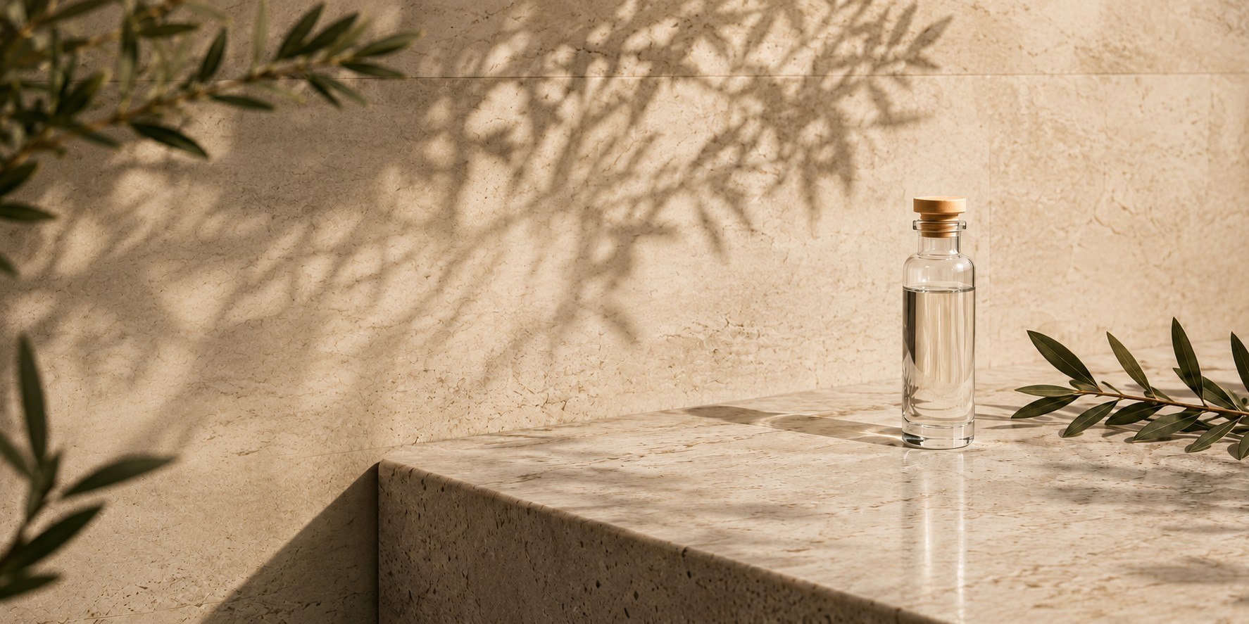 Precision research compounds — glass vial on limestone surface