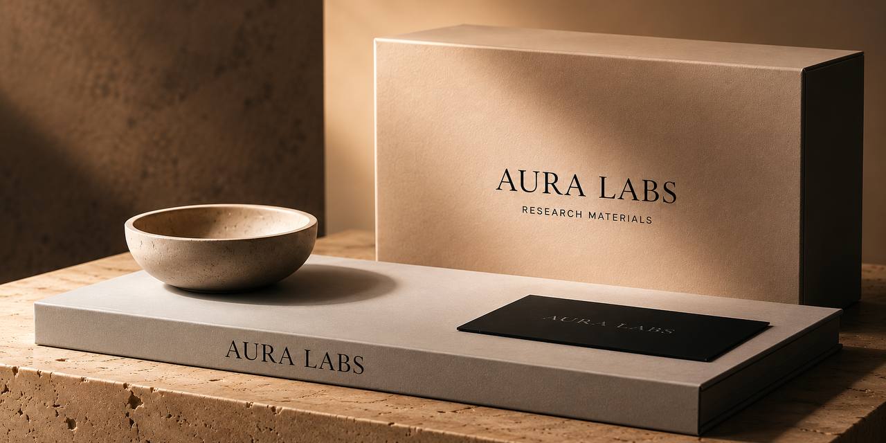 Aura Labs premium packaging on limestone surface